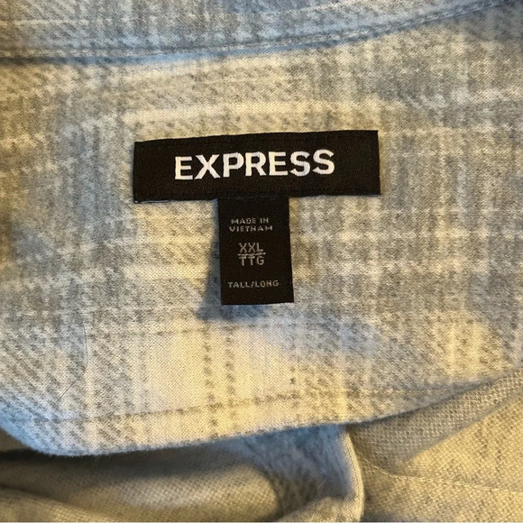 Express Men’s XXL Tall Flannel Gray Plaid Button Long Sleeve Casual Shirt - Picture 4 of 8